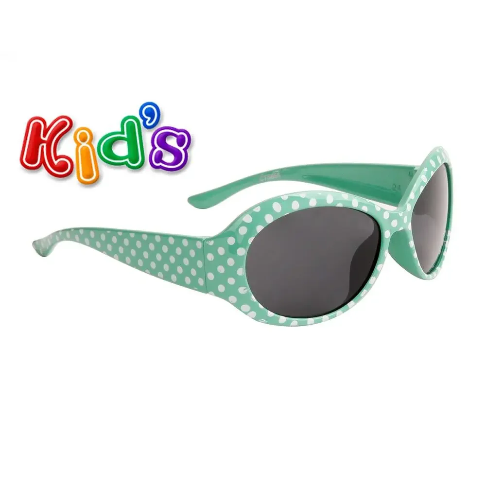 Kids Sunglasses 100% UV Protection Green & Blue Retro Frames & White Polka Dots
